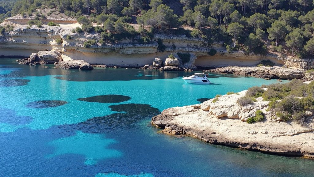 Vista amplia de Platja de Cas Català en Calvià, Mallorca
