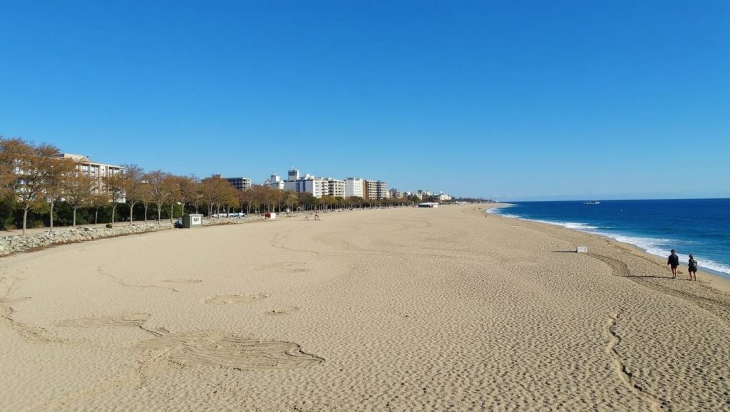 Primer plano de la orilla de Platja de Garraf, Sitges