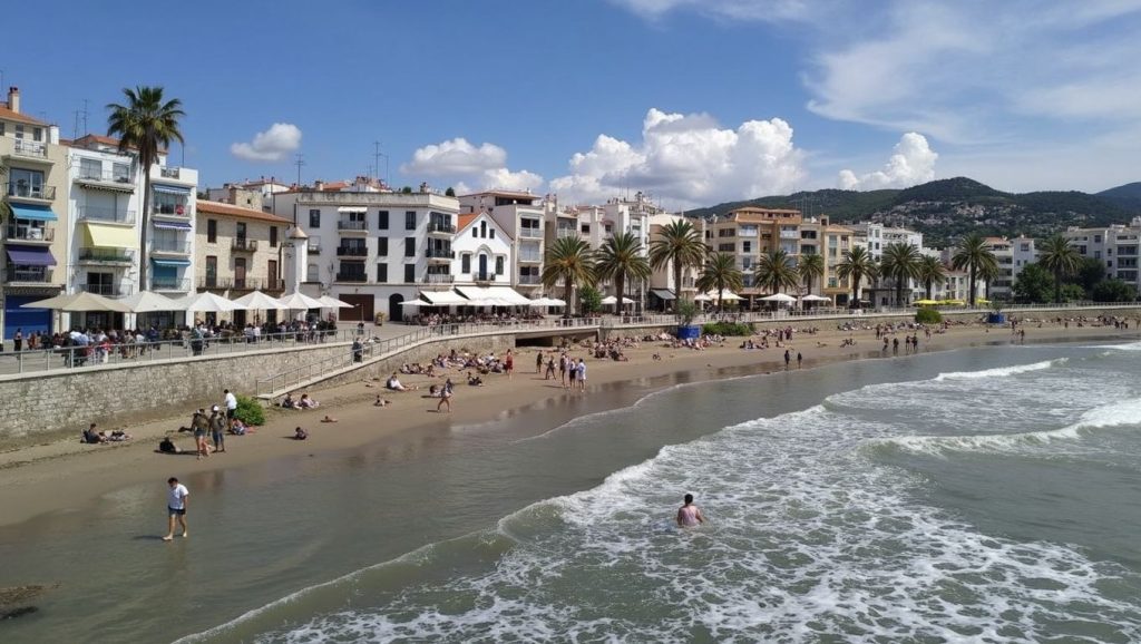 Arena y mar en Platja de l'Estanyol, Sitges, Barcelona