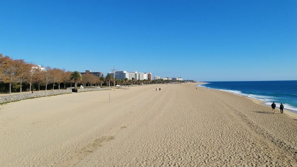 Primer plano de la orilla de Platja de l'Estanyol, Sitges
