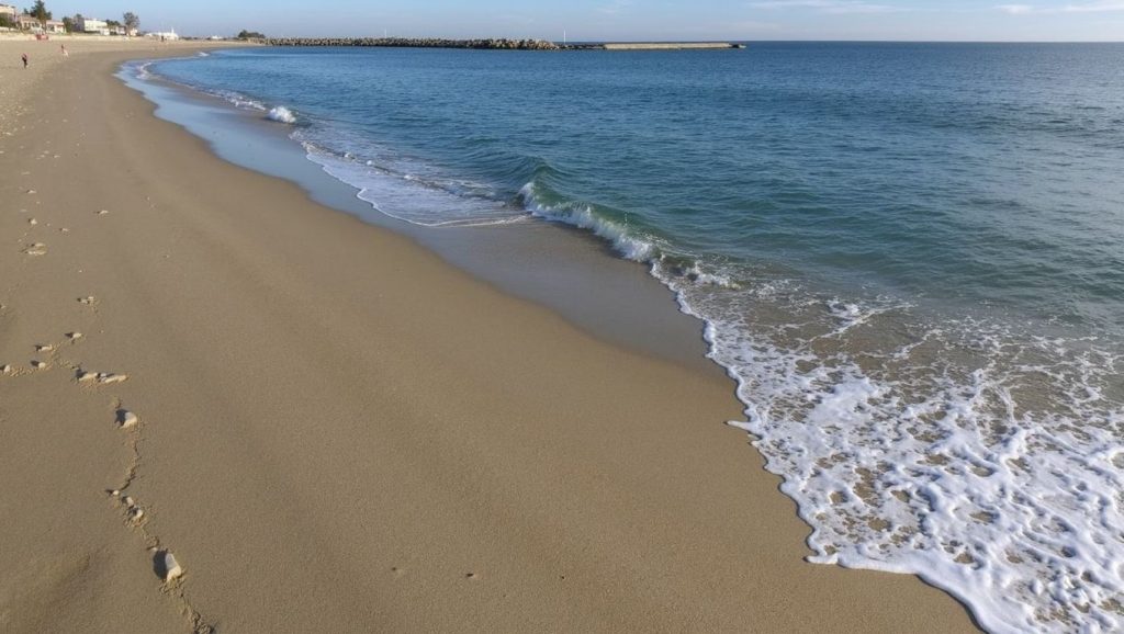 Amplio horizonte marino en Platja de l'Home Mort, Sitges