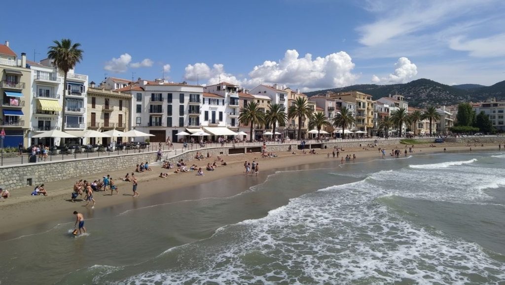 Playa Platja de la Bassa Rodona desde la arena, Sitges, Barcelona