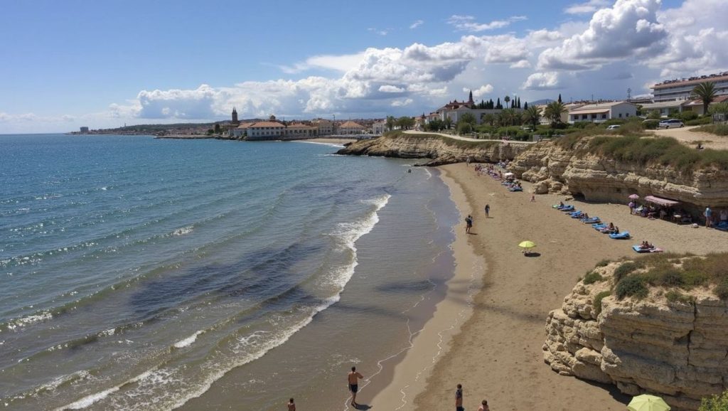 Orilla tranquila de Platja de la Bassa Rodona, playa de Sitges