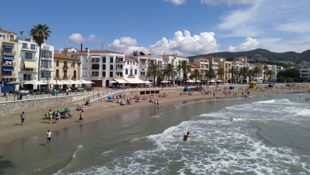 Panorámica de Platja de la Fragata con cielo despejado, Sitges