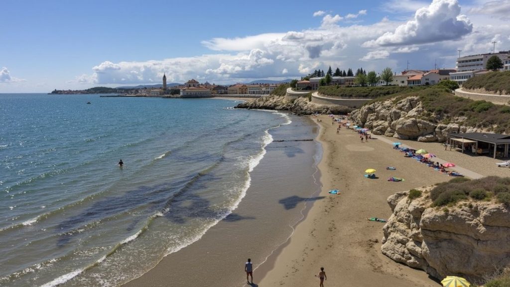 Agua y arena en Platja de la Fragata, Sitges