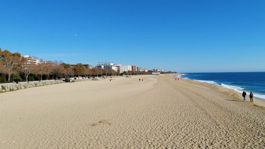 Primer plano de la orilla de Platja de la Fragata, Sitges