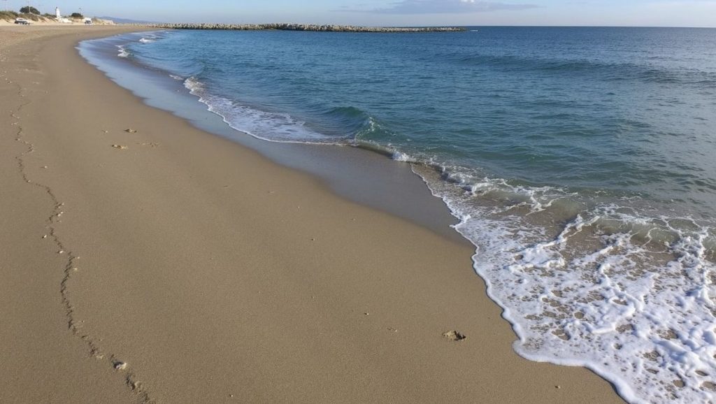 Panorámica de Platja de la Mar Bella con cielo despejado, Barcelona