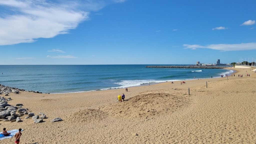 Arena y orilla en Platja de la Mar Bella, Barcelona, Barcelona
