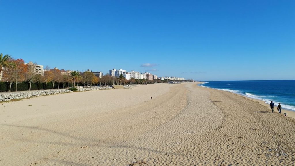 Amplio horizonte marino en Platja de la Mar Bella, Barcelona