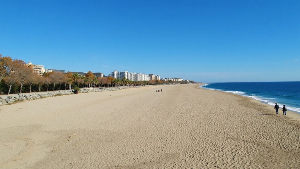 Amplio horizonte marino en Platja de la Nova Icària, Barcelona