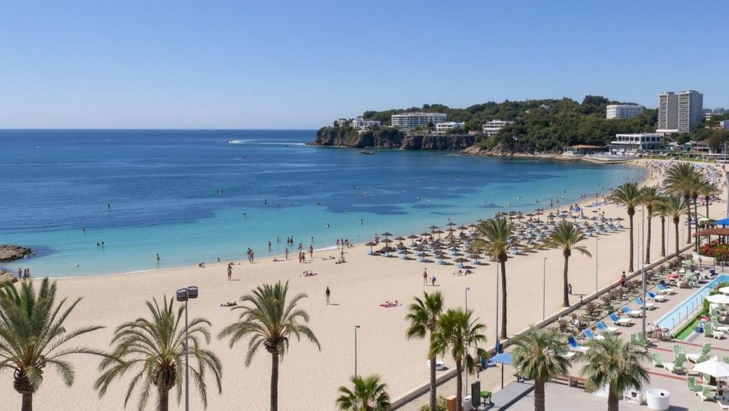 Playa platja de la Punta dels Gats desde la arena, Calvià, Mallorca