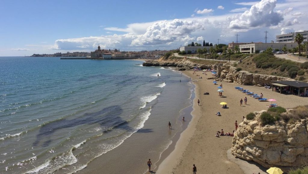 Agua y arena en Platja de la Ribera, Sitges