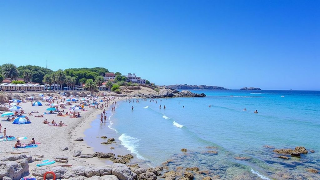Orilla tranquila de Platja de La Romana, playa de Calvià