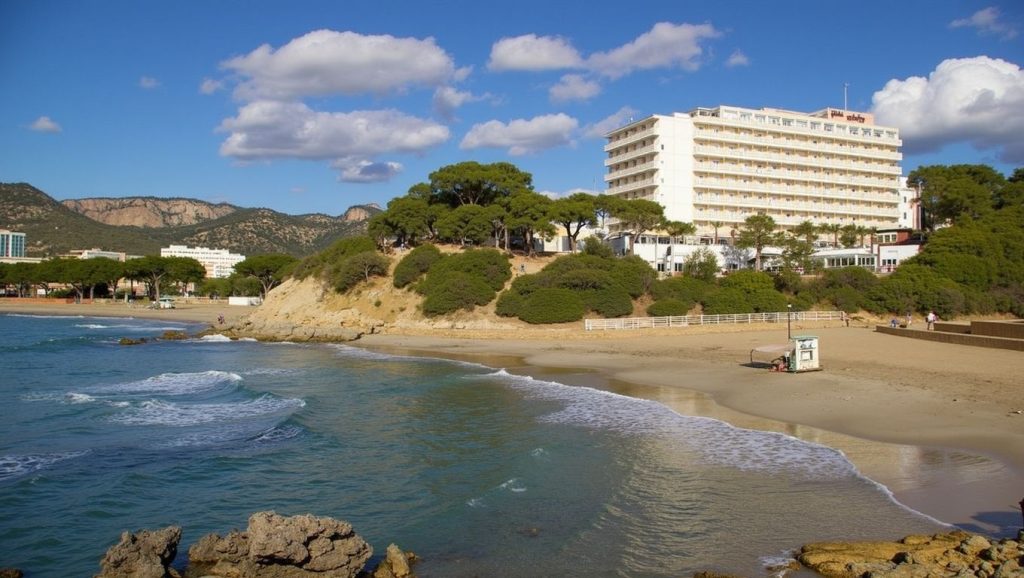 Vista amplia de Platja de La Romana en Calvià, Mallorca