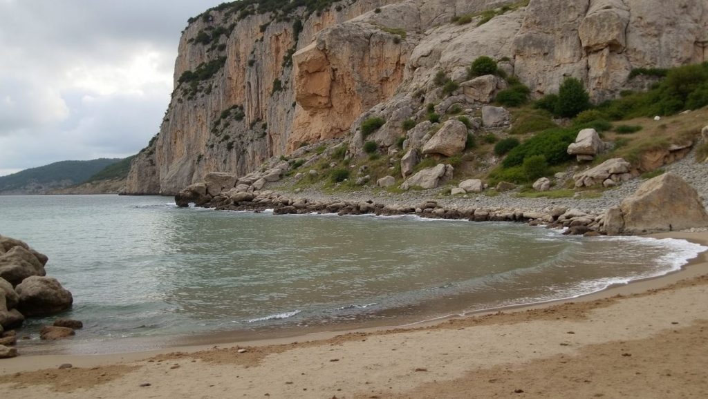 Oleaje en la orilla de Platja de les Botigues de Sitges, costa de Sitges