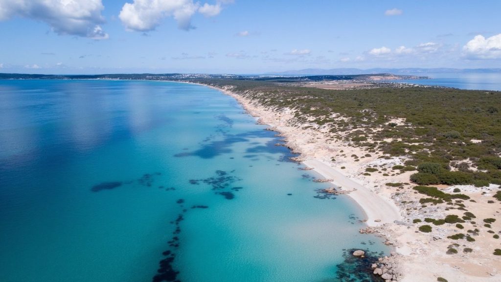 Panorámica de Platja de Migjorn con cielo despejado, Formentera