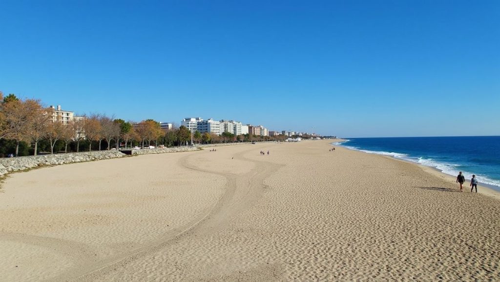 Olas rompiendo en Platja de Ribes Roges, Vilanova i la Geltrú