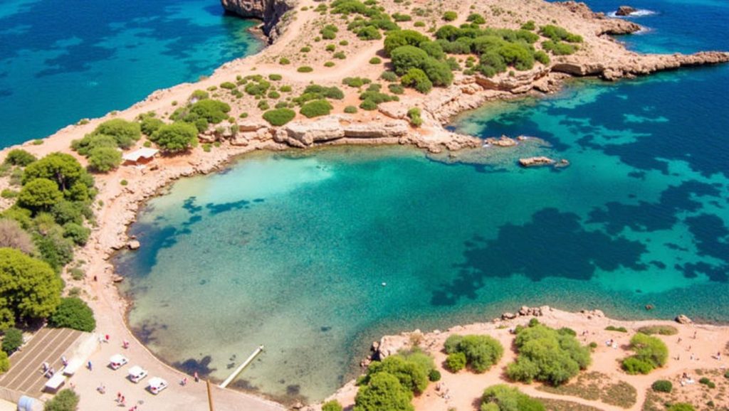 Oleaje en la orilla de Platja de s'Estanyol, costa de Santa Margalida
