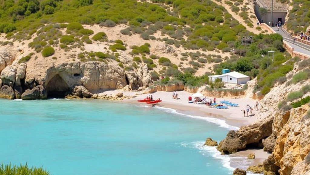 Arena y mar en Platja de s'Home Mort, Santa Margalida, Mallorca