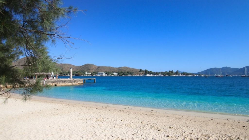 Arena fina en Platja de sa Font de Sant Pere, Pollença, Mallorca
