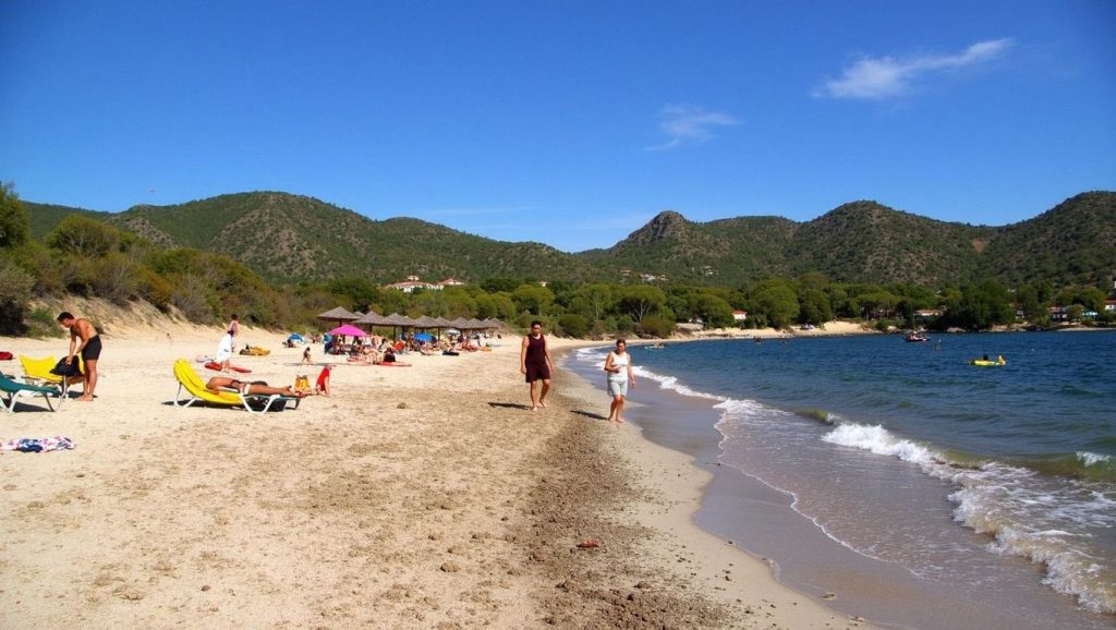 Playa Platja de sa Marjal (s'Arenal de sa Ràpita) desde la arena, Campos, Mallorca