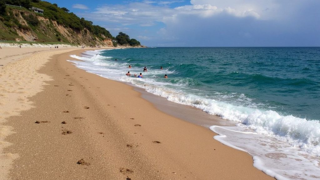 Arena y mar en Platja de Sant Pol de Mar, Sant Pol de Mar, Barcelona