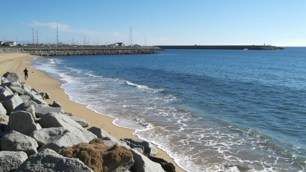Orilla de Platja de Sant Simó con olas suaves en Mataró