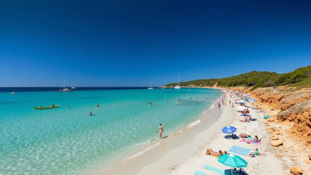 Vista de Platja de Ses Covetes desde la orilla, Campos