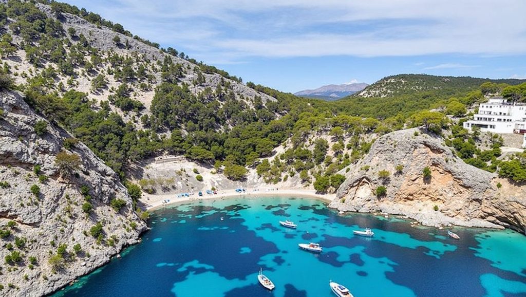 Vista de platja de Son Bunyola desde la orilla, Banyalbufar