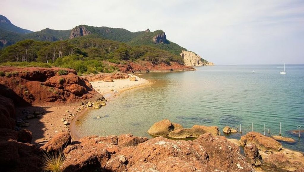 Agua y arena en platja de Son Bunyola, Banyalbufar