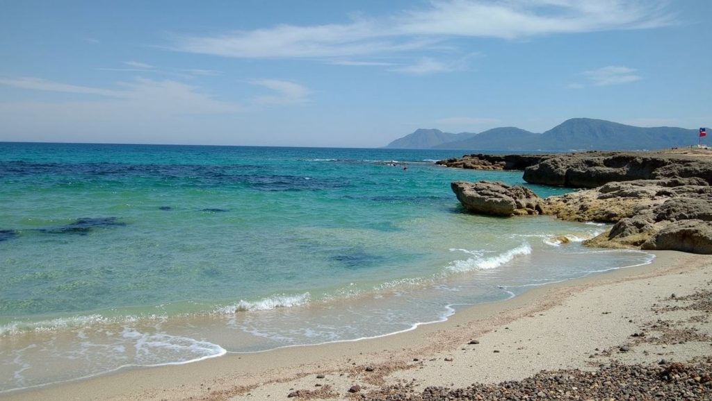Orilla de Platja de Son Real con olas suaves en Santa Margalida