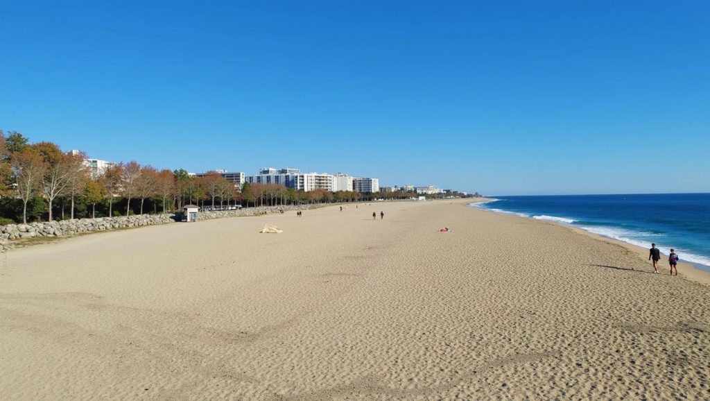 Olas rompiendo en Platja del Far, Vilanova i la Geltrú