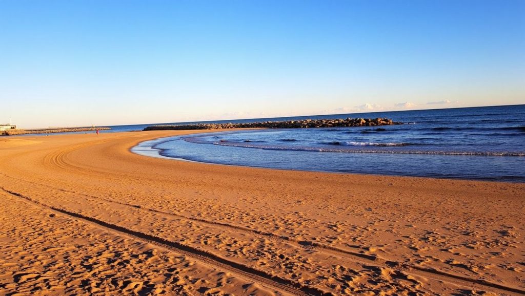 Orilla de Platja del Foix con olas suaves en Cubelles