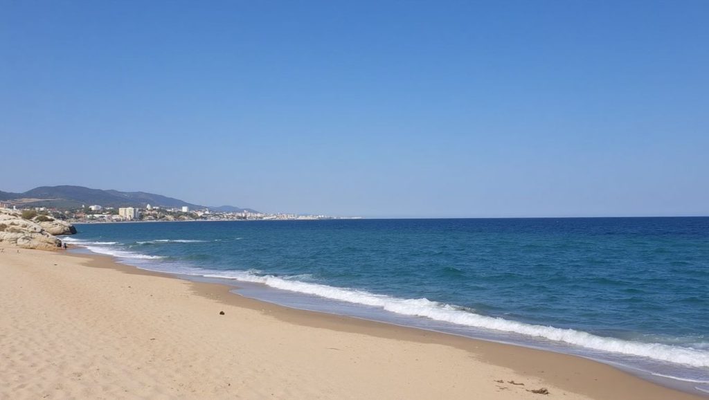 Orilla de Platja del Manresà con olas suaves en Badalona