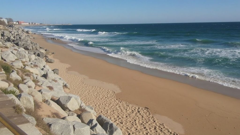 Arena y orilla en Platja del Masnou, El Masnou, Barcelona