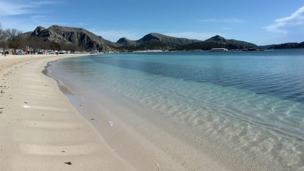 Panorámica de Platja del Port de Pollença con arena y mar, Pollença