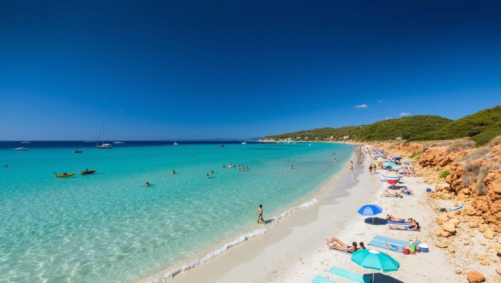 Panorámica de Platja del Port de Pollença con cielo despejado, Pollença