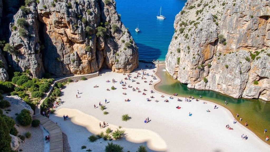Agua y arena en Platja del Torrent de Pareis, Escorca