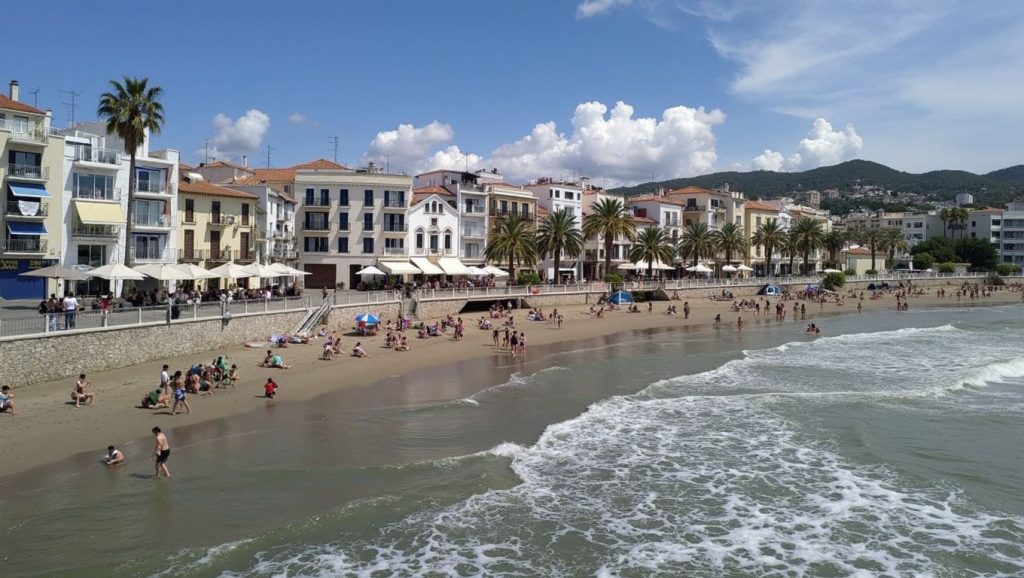 Arena y mar en Platja dels Balmins, Sitges, Barcelona