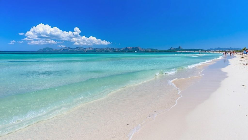 Oleaje en la orilla de Platja dels Secs, costa de Alcúdia