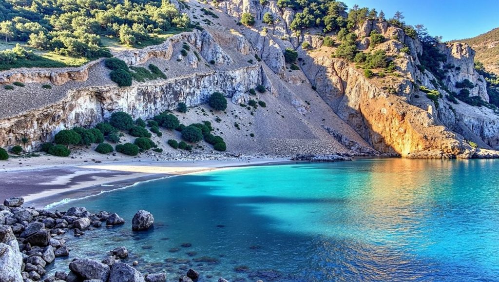 Vista amplia de Platja des Coll Baix en Alcúdia, Mallorca