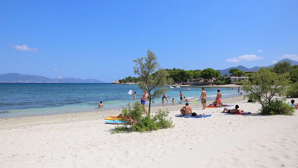 Arena y orilla en Platja des Morer Vermell, Alcúdia, Mallorca