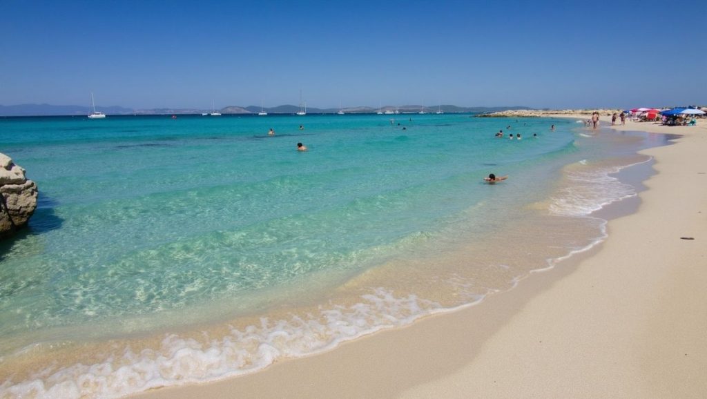 Playa Platja Es Valencians desde la arena, Formentera, Formentera