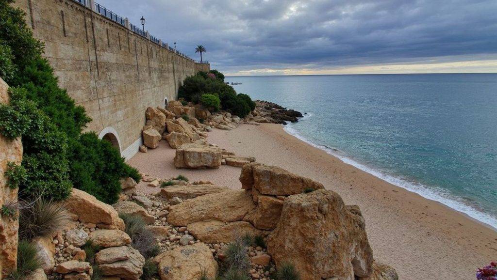 Orilla tranquila de Platja Gran de Calella, playa de Calella
