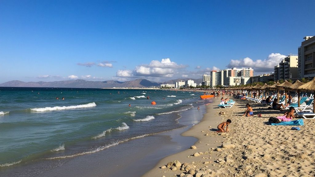 Arena y orilla en Platja Petita (Can Picafort), Santa Margalida, Mallorca