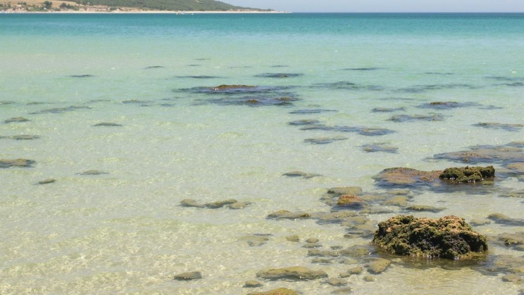 Vista amplia de Playa Bolonia en Tarifa, Cádiz