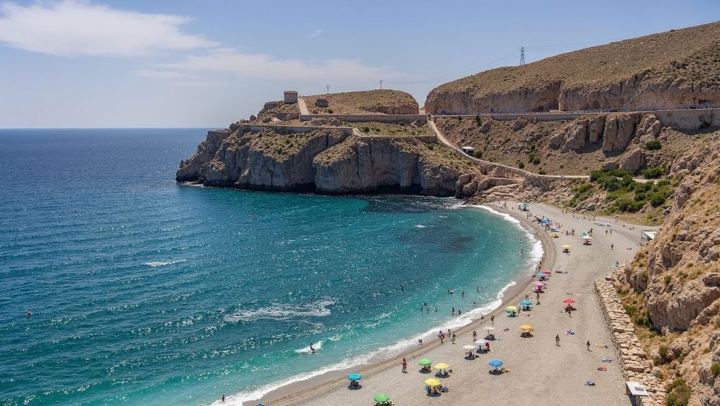 Orilla tranquila de Playa Cabria, playa de Almuñécar