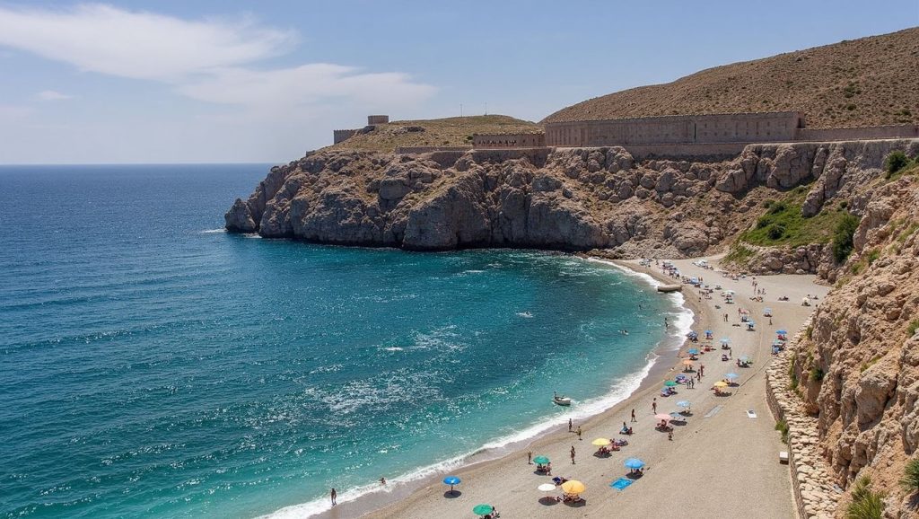 Agua y arena en Playa Castillo de Baños, Polopos