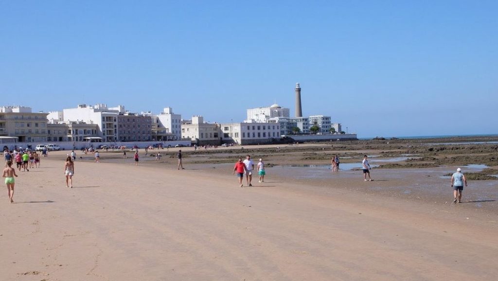 Panorámica de Playa Cruz del Mar con arena y mar, Chipiona