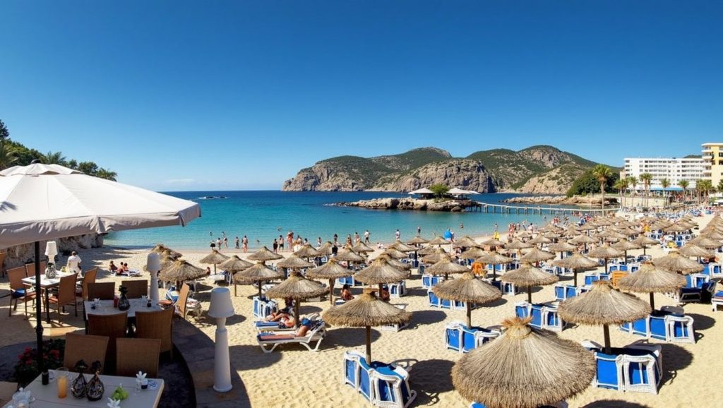 Panorámica de Playa de Camp de Mar con arena y mar, Andratx